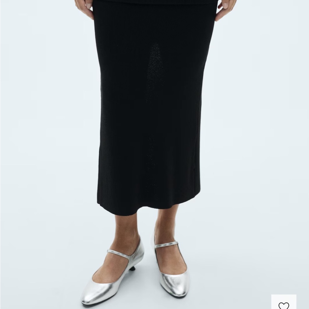 MANGO Black Midi Skirt